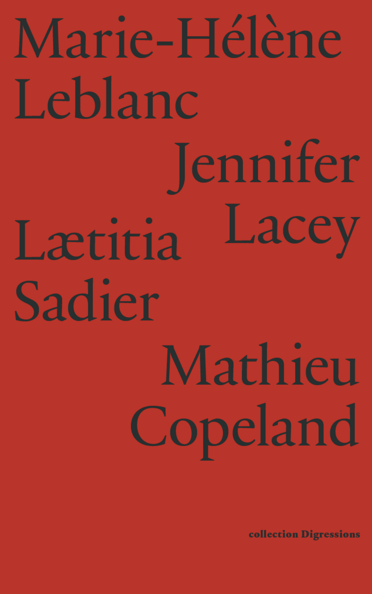 collection Digressions Marie-Hélène Leblanc, Jennifer Lacey, Lætitia Sadier and Mathieu Copeland